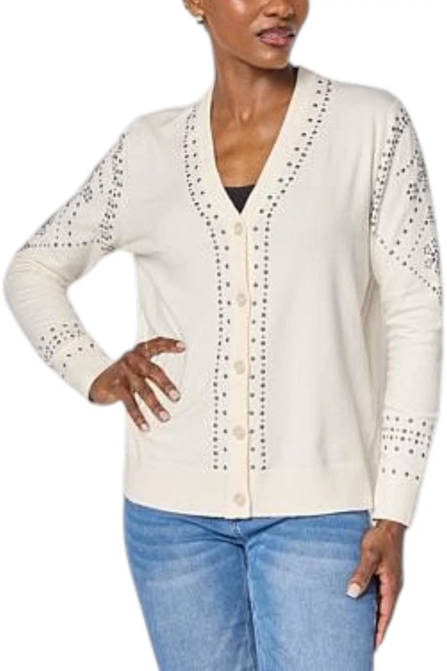 DG2 by Diane Gilman Women's Soft Ease Embellished Cardigan Porcelain - Regular